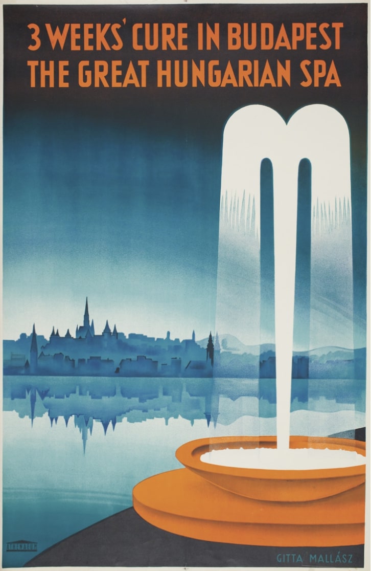 Az idegenforgalmi propaganda központi eleme volt a modern Budapest hirdetése, amelyhez a Mallász-Dallos páros is hozzájárult. Lásd erről bővebben előző lapszámunk cikkét! (Az úti cél: Budapest) (OSZK PKT, PKG.1934/211)